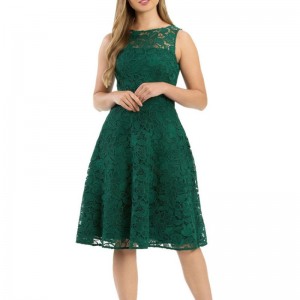 Lady mode ærmeløs grøn midi blonder kjole